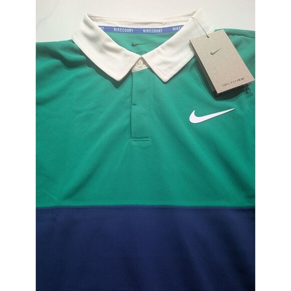 Nike Court Advantage Slam Green Blue Long Sleeve Polo IB8141-324 Mens Size Small - Picture 4 of 10